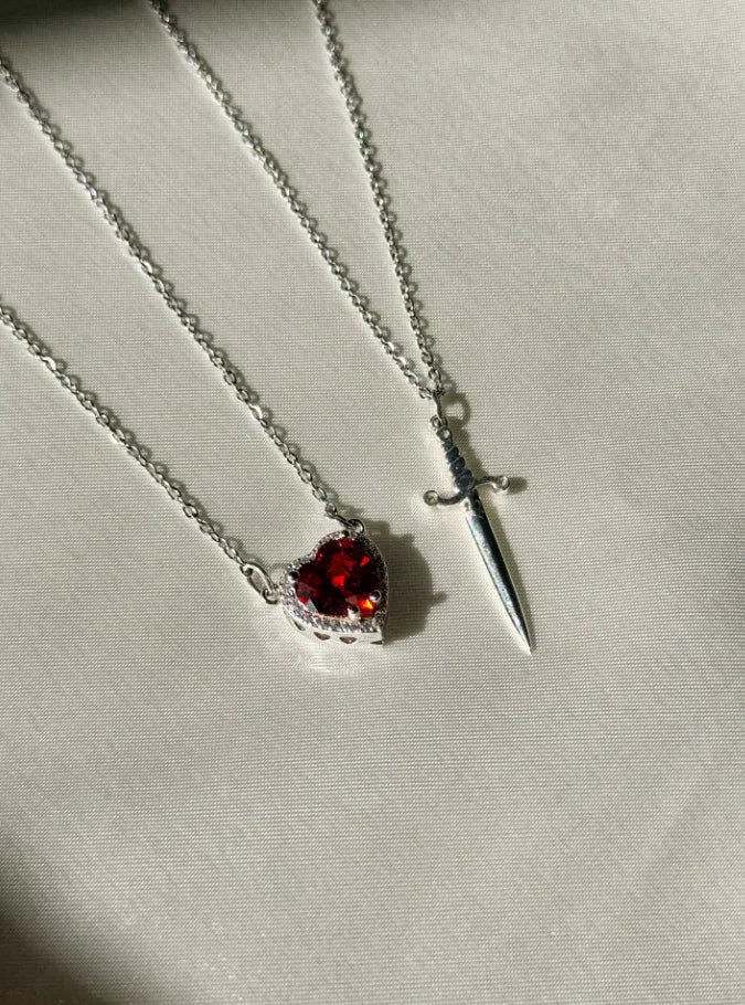 Sword and Heart Necklace Set - 925 Sterling Silver