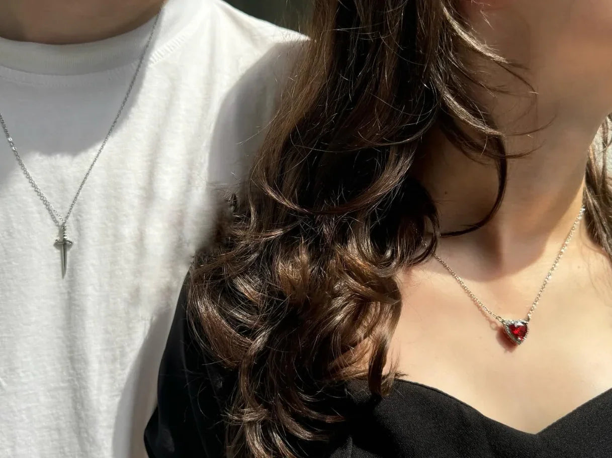 Sword and Heart Necklace Set - 925 Sterling Silver