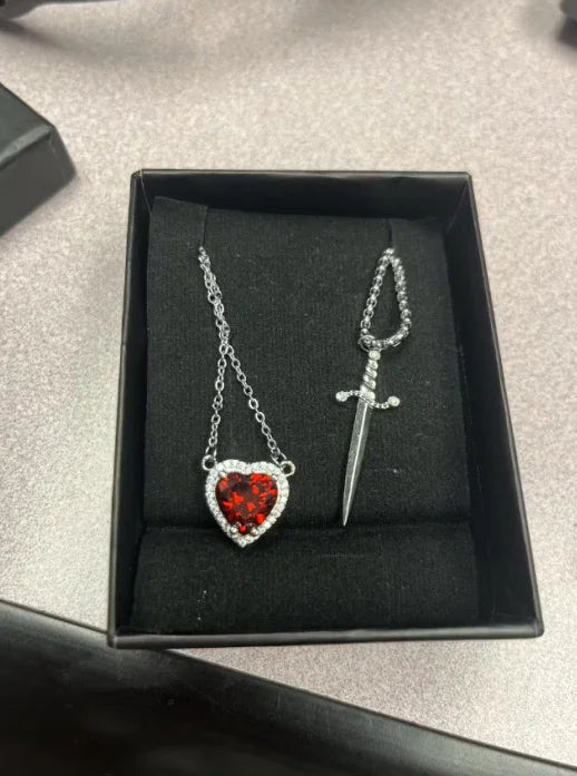 Sword and Heart Necklace Set - 925 Sterling Silver