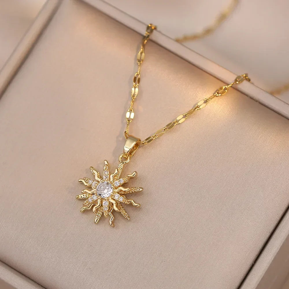 Sun Necklace with Cubic Zirconia