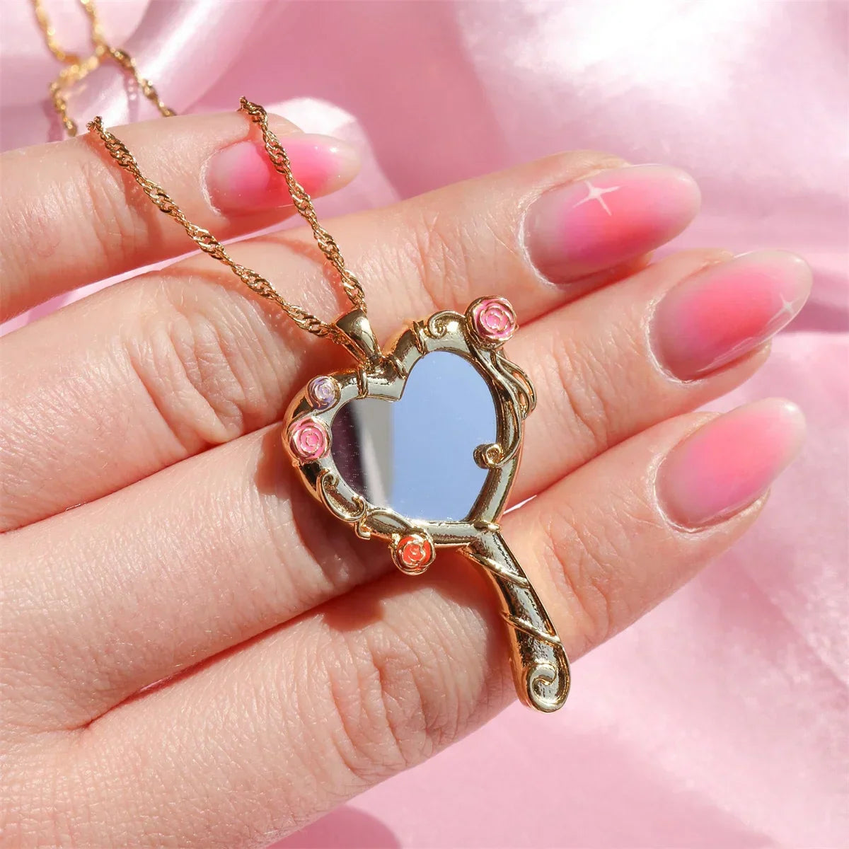Mirror Necklace with Diamond Castle Motif