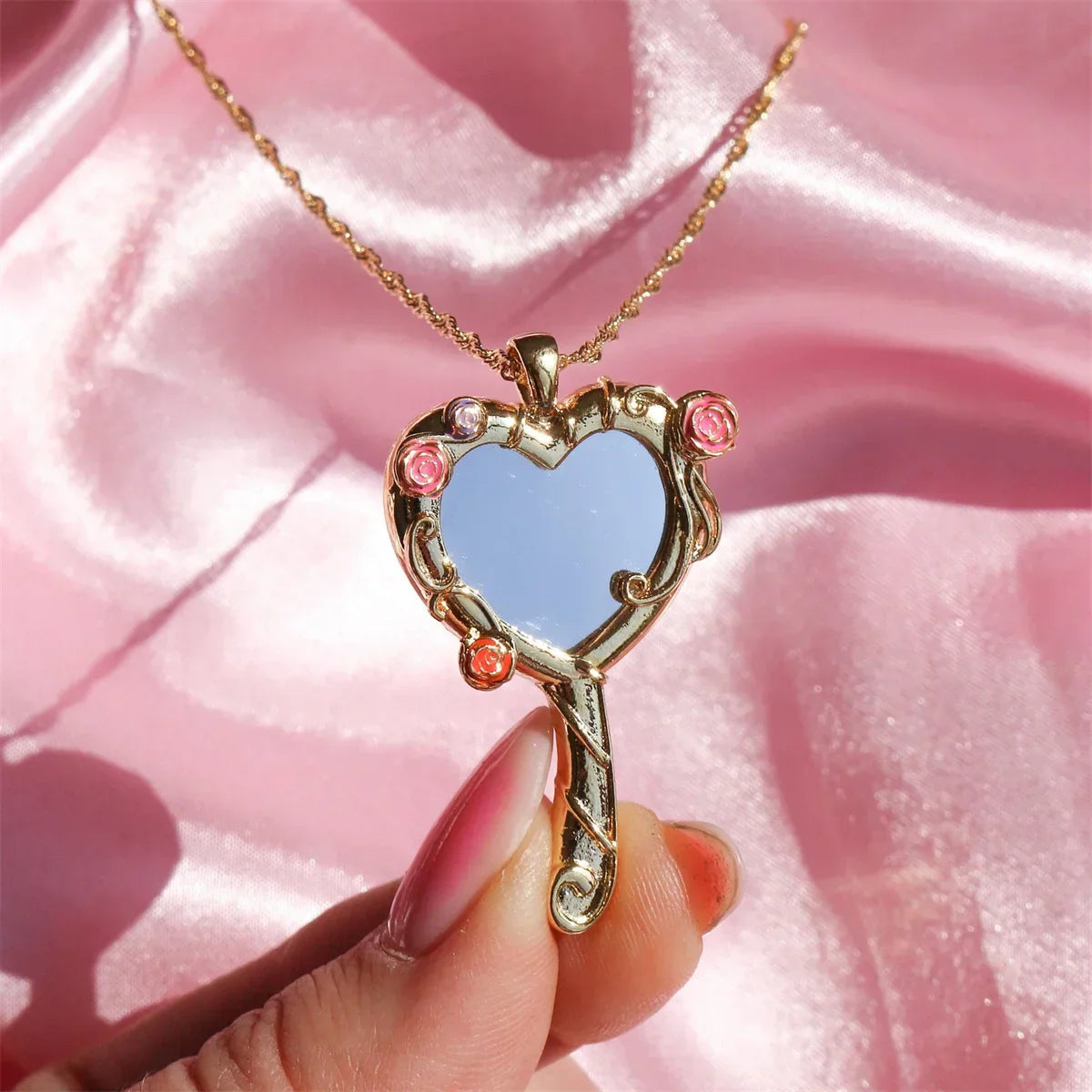 Mirror Necklace with Diamond Castle Motif