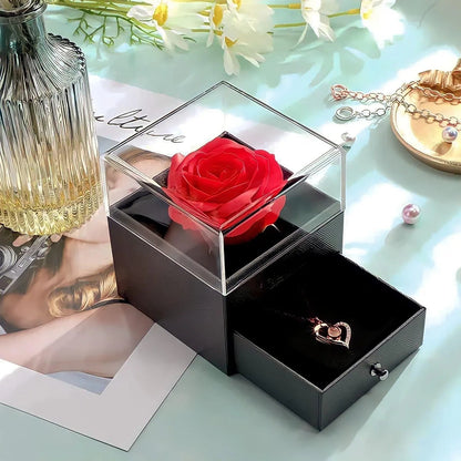 Necklace with Eternal Rose and I Love You in 100 Languages