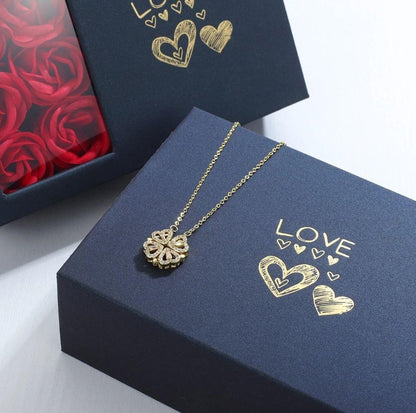 Heart Clover Necklace with Box of 6 Roses