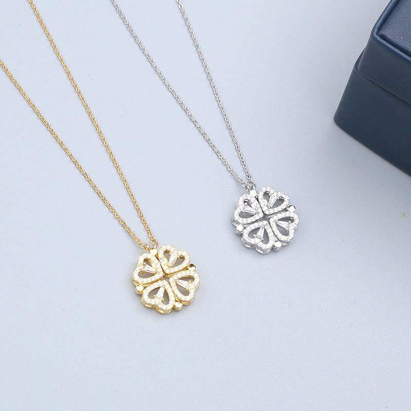 Heart Clover Necklace with Box of 6 Roses