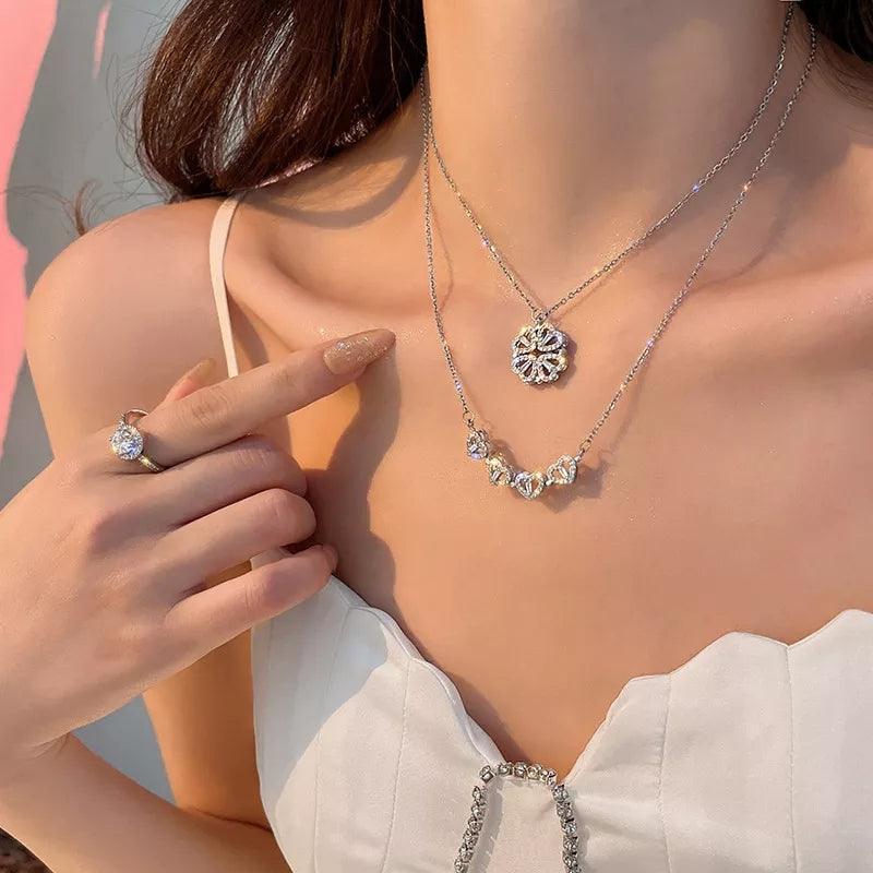 Heart Clover Necklace with Box of 6 Roses