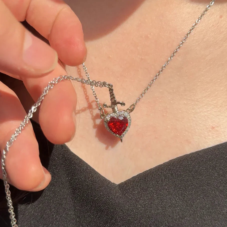 Sword and Heart Necklace Set - 925 Sterling Silver