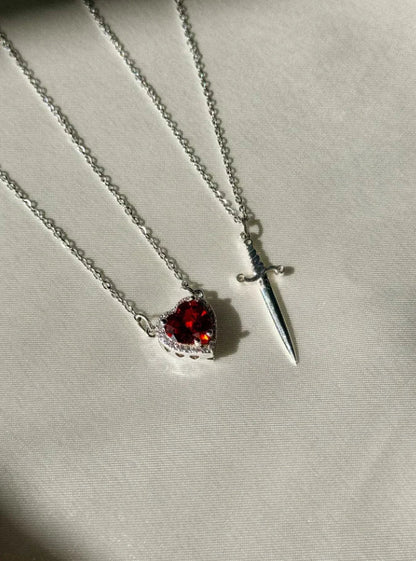 Sword and Heart Necklace Set - 925 Sterling Silver