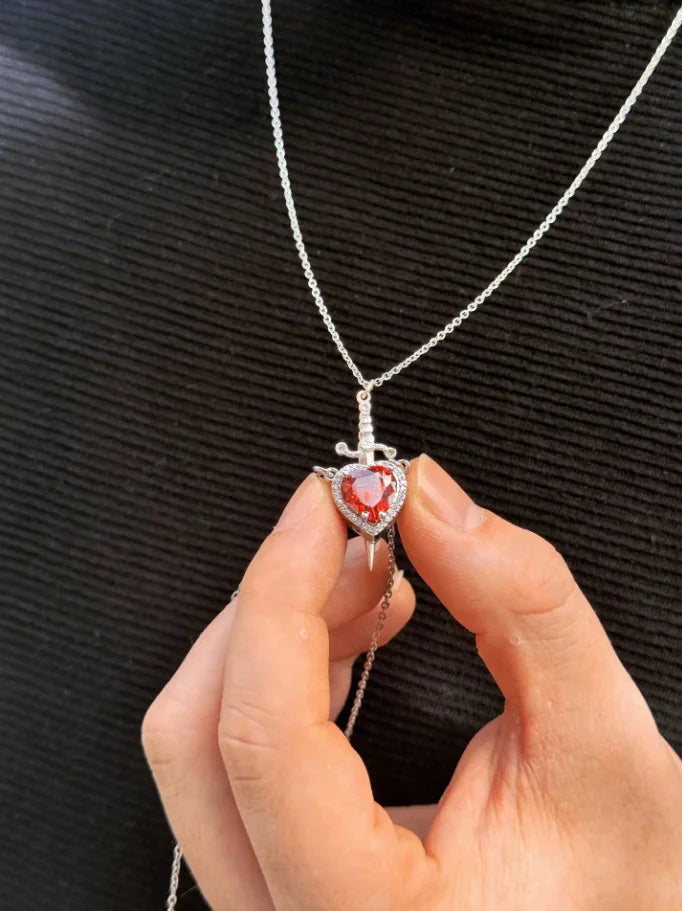 Sword and Heart Necklace Set - 925 Sterling Silver