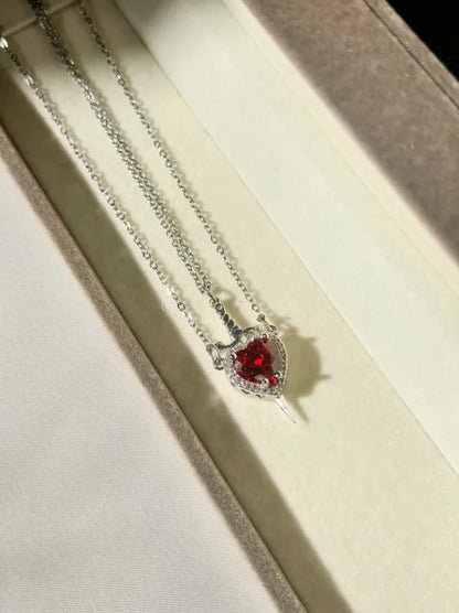 Sword and Heart Necklace Set - 925 Sterling Silver