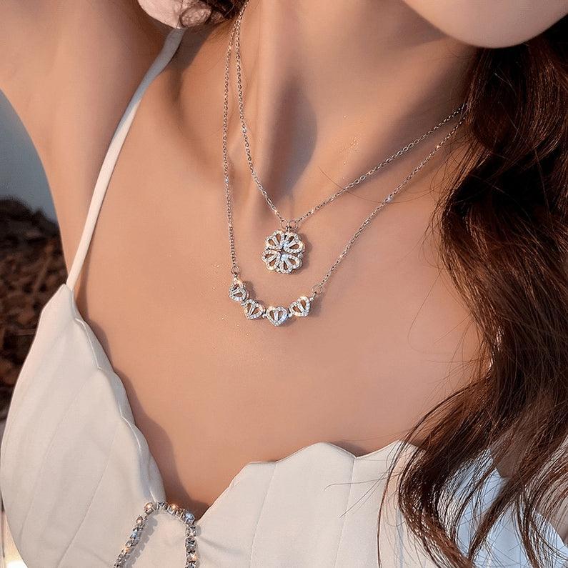 Magnetic Hearts Clover Necklace 2 in 1