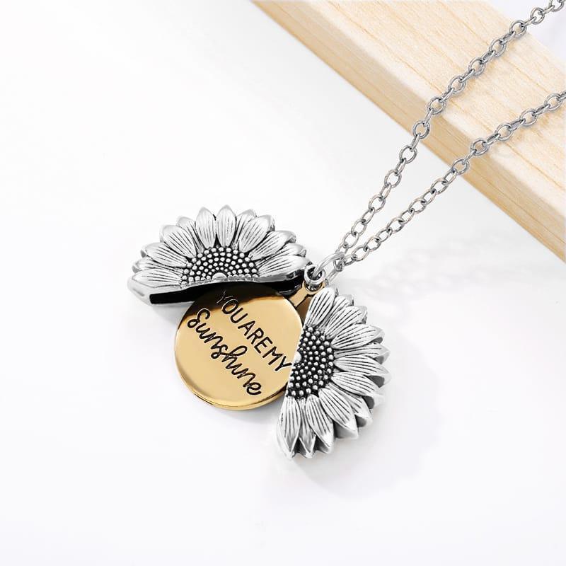 Sunflower Necklace with Inscribed Message and Personalised Box