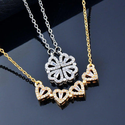 Magnetic Hearts Clover Necklace 2 in 1