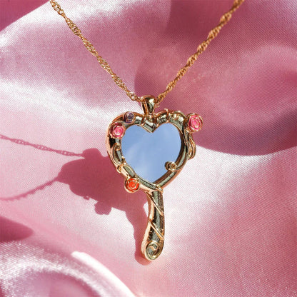 Mirror Necklace with Diamond Castle Motif