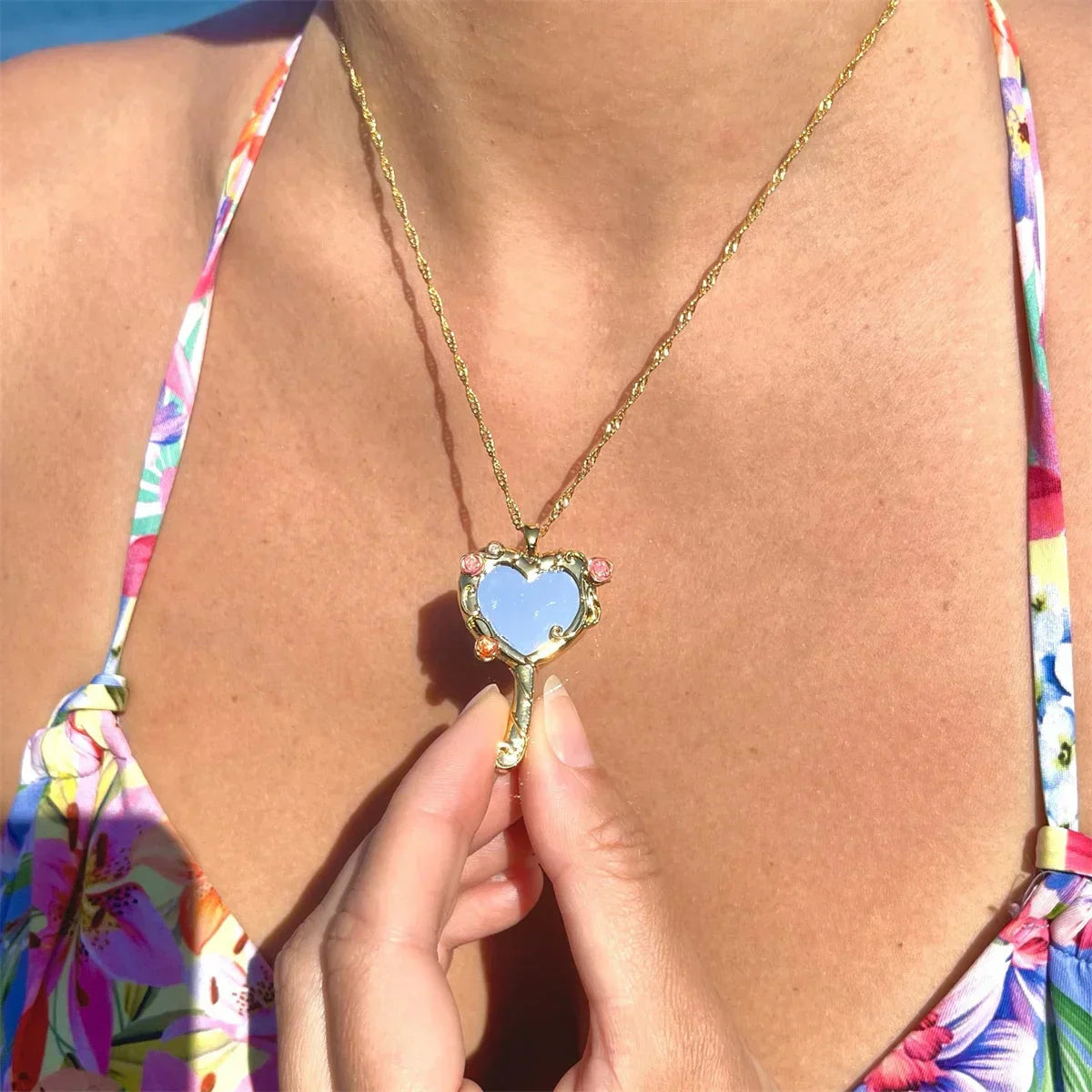 Mirror Necklace with Diamond Castle Motif