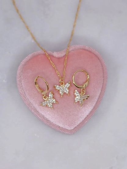 Necklace and Butterfly Earrings Set with Cubic Zirconia