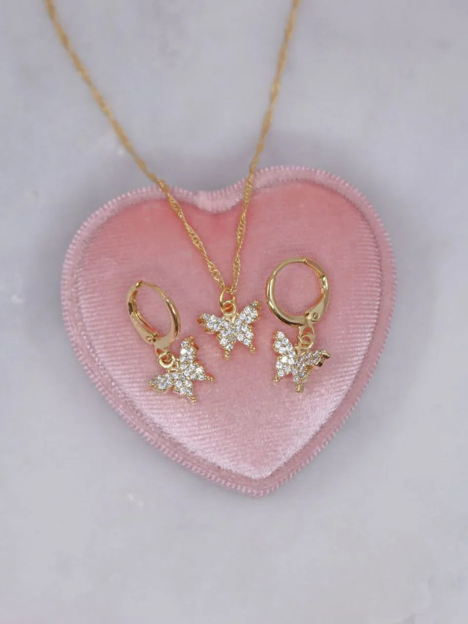 Necklace and Butterfly Earrings Set with Cubic Zirconia