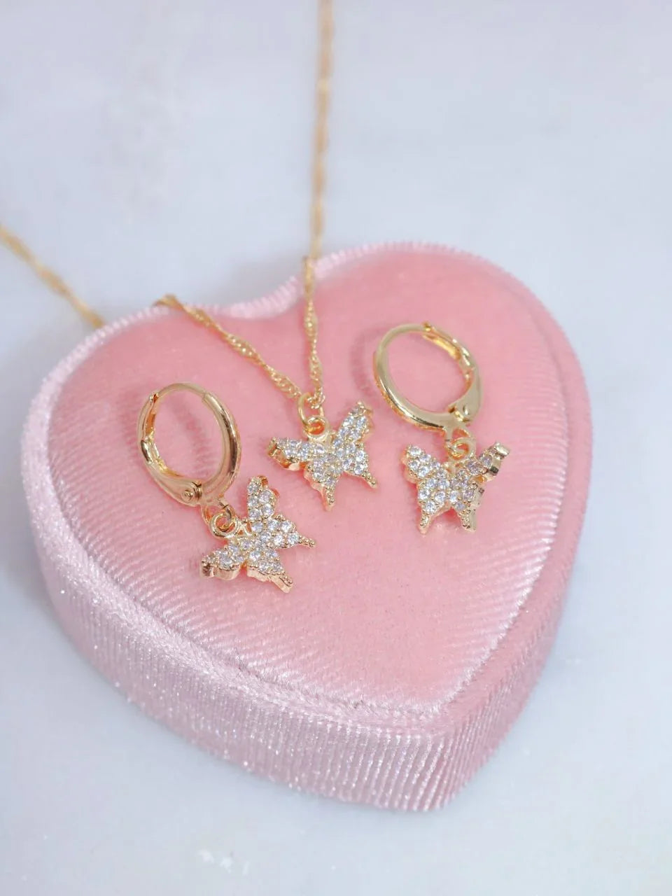 Necklace and Butterfly Earrings Set with Cubic Zirconia